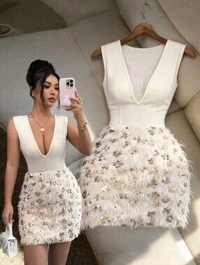 Rafferiza V-Neck Slim-Fit Sleeveless Sequined Bodycon Dress